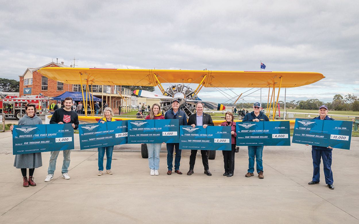 Cheque mate: Recipients of funds from the Tyabb Airshow 2024. Picture: Duncan Fenn