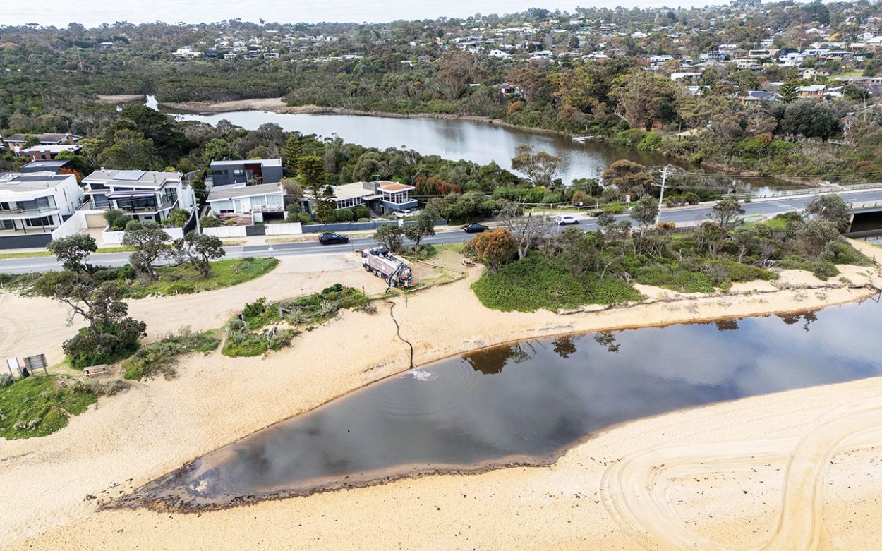 CLEANING up: Works were underway at the Balcombe Creek estuary last week following a sewerage spill. South East Water issued a health warning for people to stay away from the creek water and Mount Martha Beach North