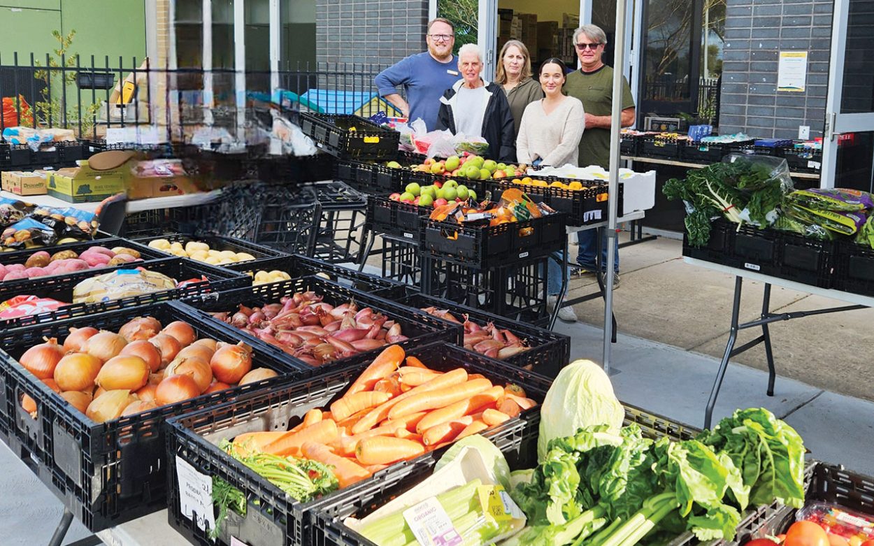 THE weekly fresh food program at Western Port Community Support ensures people who need it have access to healthy food. Pictured are program coordinator and client support worker Colm Browne, and volunteers Ellen Cook, Melinda Mann, Rachel Carr and Chris Cook. Picture: Supplied