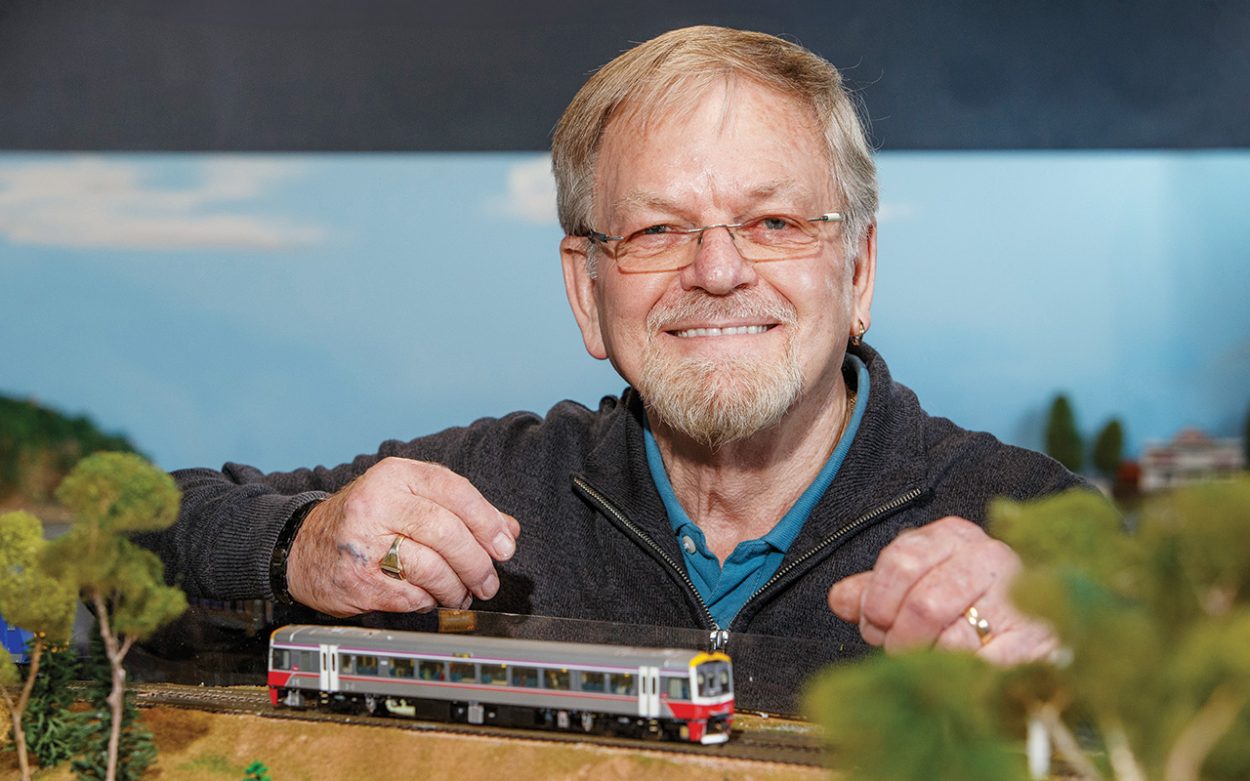 BOB Geeves with a model of a Sprinter train that is used on the Frankston - Stony Point line. Picture: Gary Sissons