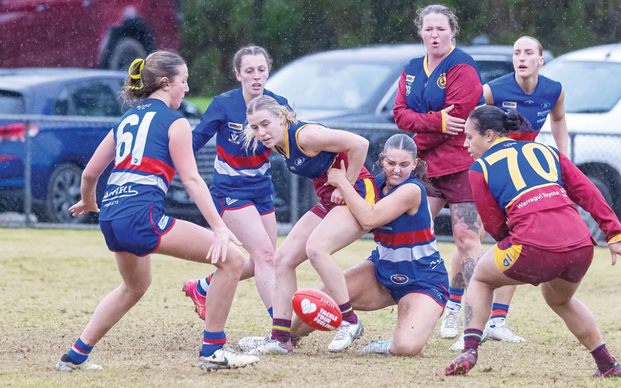 Girl power: Mornington Blue Division One women's seniors have made it to the grand final after a stunning comeback against Warragul Industrials. Picture: Alan Dillon