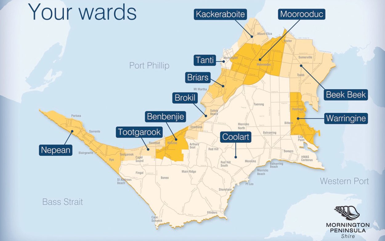 The Mornington Peninsula has changed from a representative system where some wards had multiple councillors, to a system where there are 11 wards with one councillor to be elected for each.