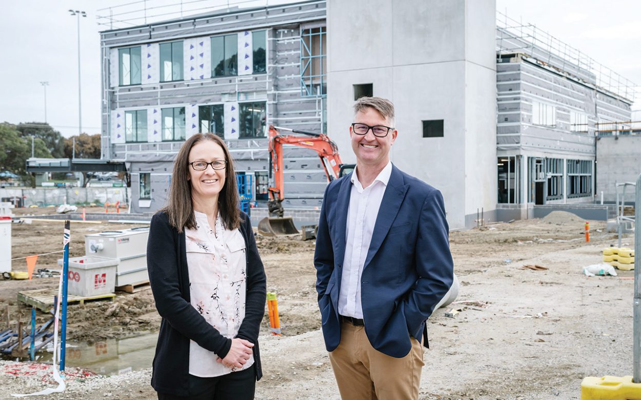 THE Bays CEO Jade Phelan with Icon Cancer Centre Australia and New Zealand CEO, Paul Fenton, at the site of the new Cancer Care Centre. Picture: Supplied