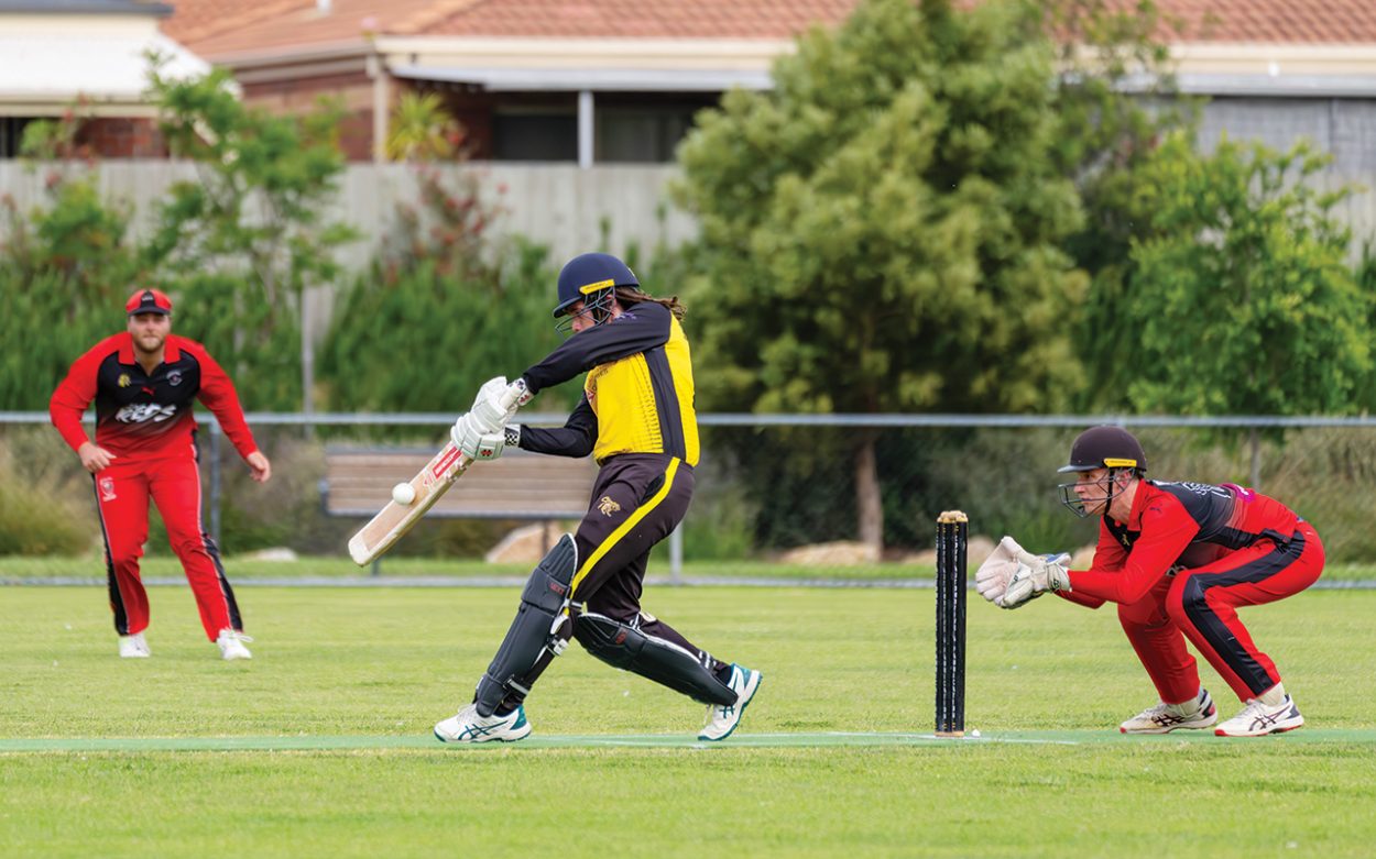 Sweet spot: First XI debutant Callum Bradford top scored with an unbeaten 77 runs as Frankston YCW easily accounted for Mt Martha in their Sub-District clash. Picture: Craig Barrett