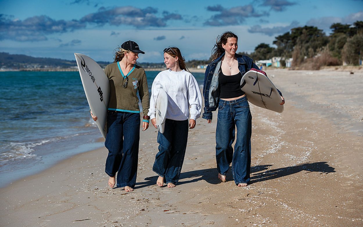 SISTERS Mia, Rose, and Ava Holland are excited to compete in the Australian Junior Surfing Titles. Picture: Yanni