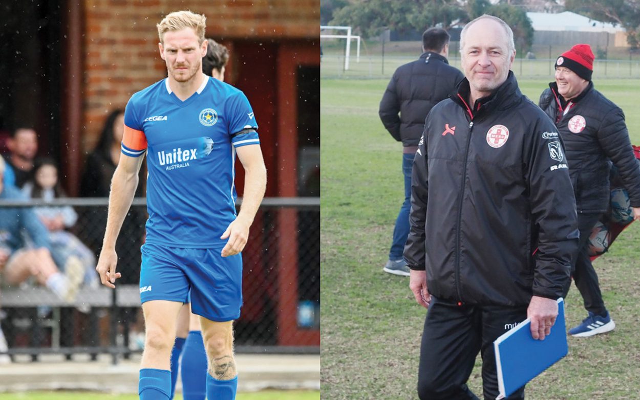 In the news: Skye United captain Marcus Collier (left) and Mount Eliza gaffer Gerry McDonagh. Pictures: Jordan Martin and Darryl Kennedy