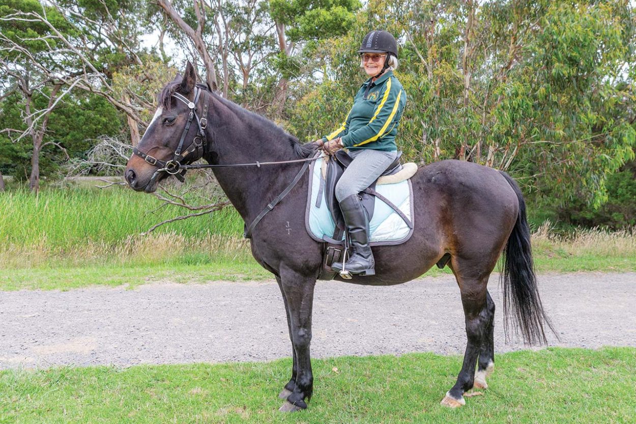 GEORGIE Gibbs enjoys riding at Merricks Saddle Club at the age of 90. Picture: Gary Sissons