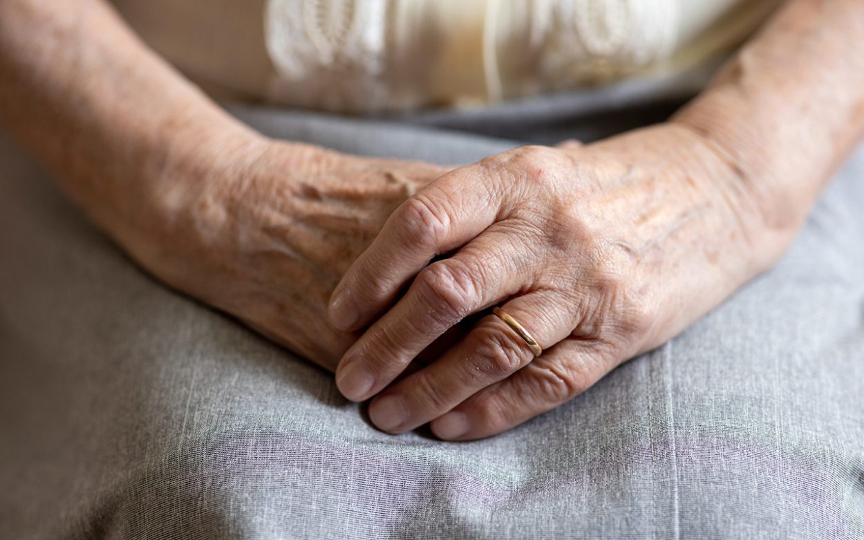 Wrinkled hands of a senior woman