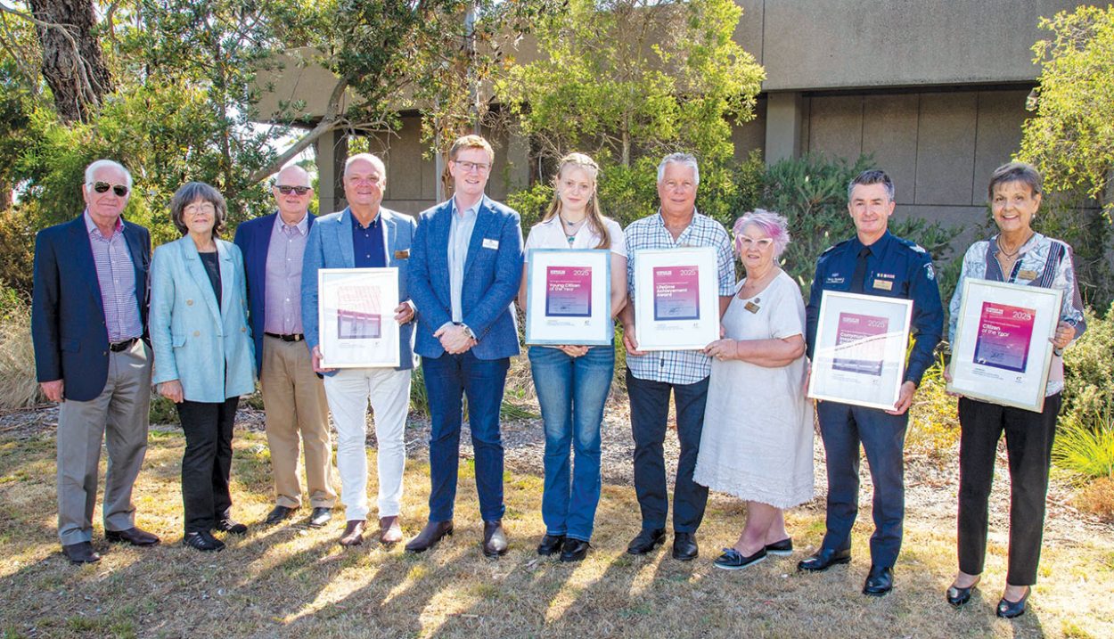 2025 CITIZEN of the year Denise Palmer (right) with her fellow award recipients and Mornington Peninsula Shire mayor Anthony Marsh. Picture: Supplied